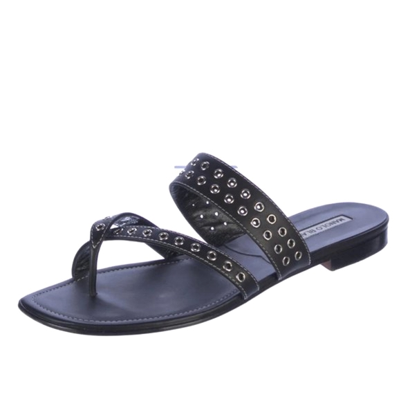 Manolo Blahnik Studded Black Leather Studded SUSA Slides *Runs SUPER Small* - Picture 3 of 6